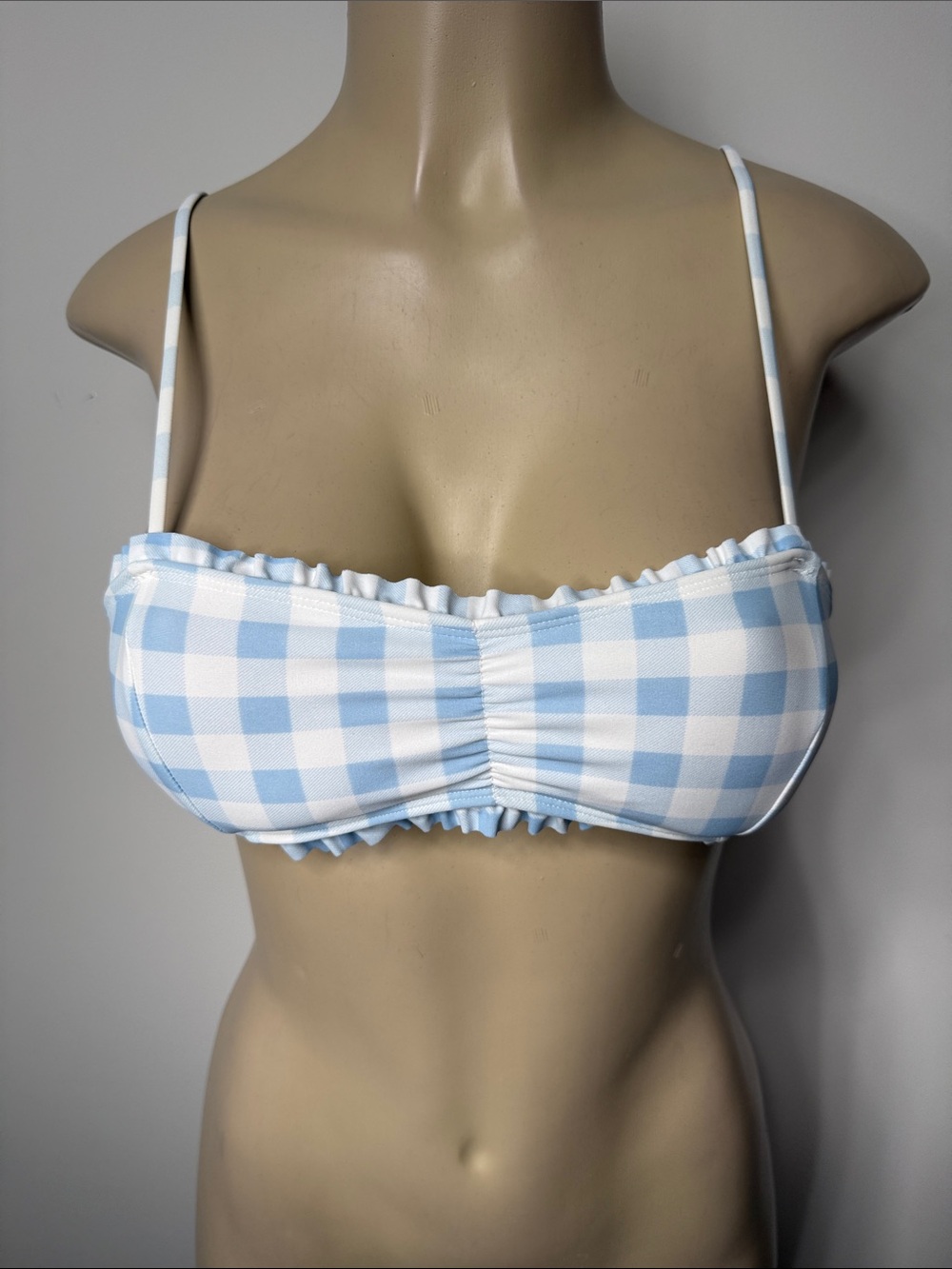 Forever 21 Light Blue and White Gingham Bandeau Bikini Top